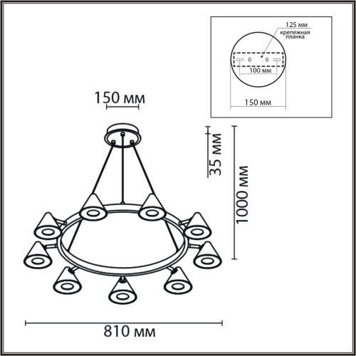 8233/9 COMFI LN25 черный/золото, металл Подвесной светильник GU10 9*35W 220V LAMINA Lumion