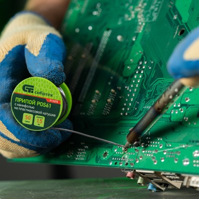 Припой с канифолью, D 1.5 мм, 50 г, POS61, на пластмассовой катушке Сибртех