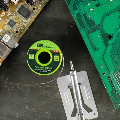 Припой с канифолью, D 2 мм, 100 г, POS61, на пластмассовой катушке Сибртех