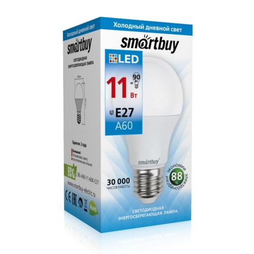 Светодиодная (LED) Лампа Smartbuy-A60-11W/6000/E27