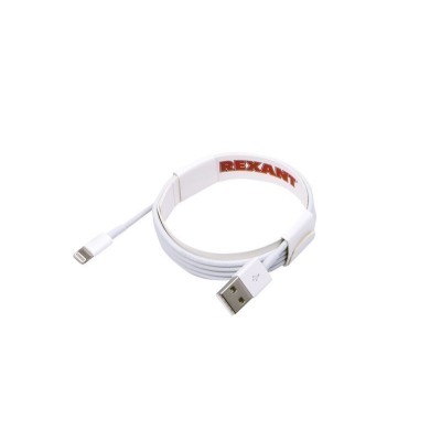 Кабель USB-A – Lightning, 2,4А, 1м, ПВХ, белый, оригинал (чип MFI) REXANT