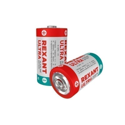 Батарейка алкалиновая С/LR14, 1,5В, 2 шт, блистер REXANT