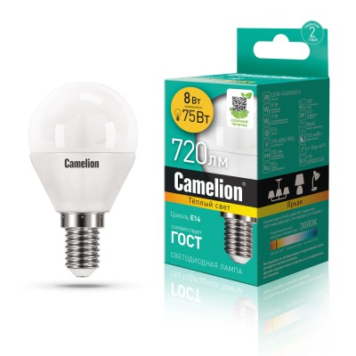 Светодиодная лампа Camelion LED8-G45/830/E14