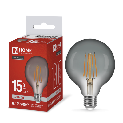 Лампа светодиодная LED-GL125-deco smoky 15Вт 230В E27 4000К 1200Лм дымчатая IN HOME