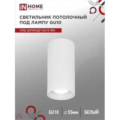 Светильник потолочный НПБ ЦИЛИНДР-GU10-WH под лампу GU10 55х100мм белый IN HOME