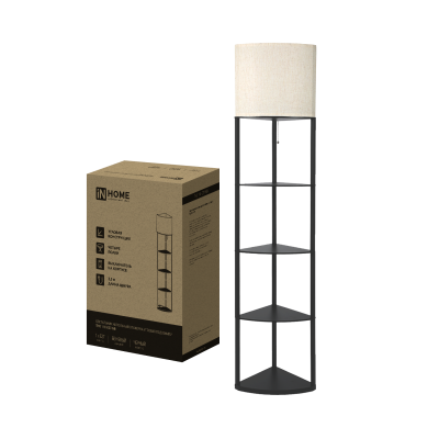 Светильник напольный под лампу этажерка угловая ТНО 11С-Е27-NB бежевый абажур, черный корпус IN HOME Светильник напольный под лампу этажерка угловая ТНО 11С-Е27-NB бежевый абажур, черный корпус IN HOME