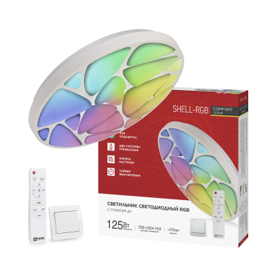 Светильник светодиодный COMFORT SHELL-RGB 125Вт 230В 3000-6500K 10000Лм 500x80мм с пультом ДУ IN HOME