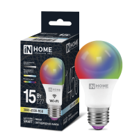 Лампа светодиодная LED-A60-RGBW-SMART 15Вт 230В Wi-Fi Е27 RGB-3000-6500К 1450Лм IN HOME Лампа светодиодная LED-A60-RGBW-SMART 15Вт 230В Wi-Fi Е27 RGB-3000-6500К 1450Лм IN HOME