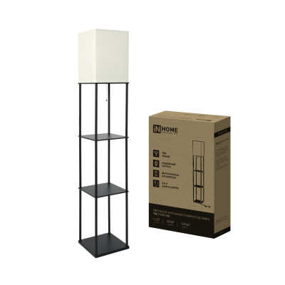 Светильник напольный под лампу этажерка ТНО 10-Е27-WB белый абажур, черный корпус IN HOME Светильник напольный под лампу этажерка ТНО 10-Е27-WB белый абажур, черный корпус IN HOME