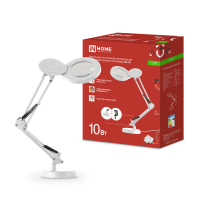 Настольная лампа светодиодный на основании + струбцина PLUS ССО-22Б-ЛП 10Вт 3000-6500К, 5х лупа, с адаптером БЕЛЫЙ IN HOME