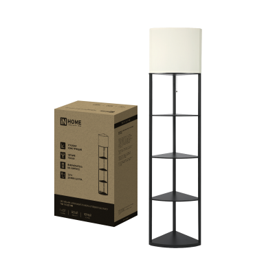 Светильник напольный под лампу этажерка угловая ТНО 11С-Е27-WB белый абажур, черный корпус IN HOME Светильник напольный под лампу этажерка угловая ТНО 11С-Е27-WB белый абажур, черный корпус IN HOME