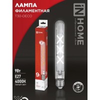 Лампа светодиодная LED-T30-deco 9Вт 230В Е27 4000К 1140Лм 225мм прозрачная IN HOME