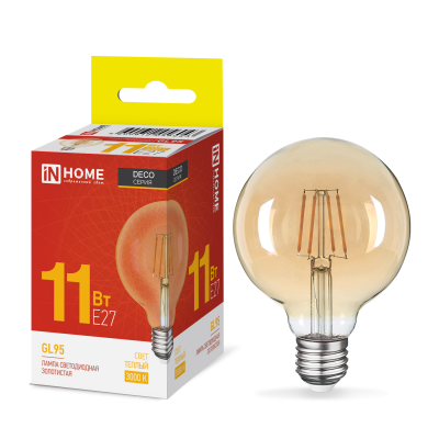 Лампа светодиодная LED-GL95-deco gold 11Вт 230В E27 3000K 1040Лм золотистая IN HOME