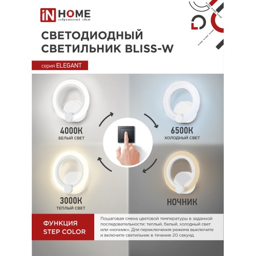 Светильник светодиодный ELEGANT BLISS-15W 15Вт 230В 3000-4000-6500K 1050Лм STEP COLOR белый IN HOME IN HOME