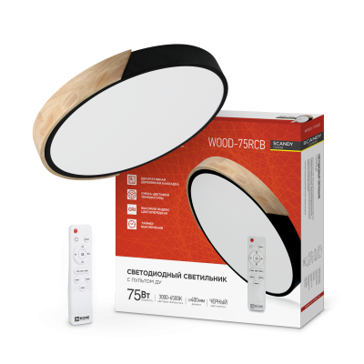Светильник светодиодный SCANDY SIMPLE-75RCB 75Вт 230В 3000-6500K 6000Лм 400x50мм с пультом ДУ черный IN HOME
