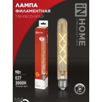Лампа светодиодная LED-T30-deco gold 9Вт 230В Е27 3000К 1040Лм 225мм золотистая IN HOME Лампа светодиодная LED-T30-deco gold 9Вт 230В Е27 3000К 1040Лм 225мм золотистая IN HOME
