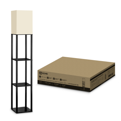 Светильник напольный под лампу этажерка ТНО 06КВ-Е27-NB 230В бежевый абажур, черный корпус IN HOME Светильник напольный под лампу этажерка ТНО 06КВ-Е27-NB 230В бежевый абажур, черный корпус IN HOME