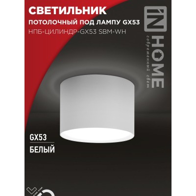 Светильник потолочный НПБ-ЦИЛИНДР-GX53 SBM-WH 80х55м белый IN HOME