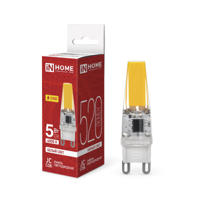 Лампа светодиодная LED-JCD-COB 5Вт 230В G9 4000К 520Лм IN HOME