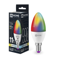 Лампа светодиодная LED-СВЕЧА-RGBW-SMART 11Вт 230В Wi-Fi Е14 RGB-3000-6500К 990Лм IN HOME Лампа светодиодная LED-СВЕЧА-RGBW-SMART 11Вт 230В Wi-Fi Е14 RGB-3000-6500К 990Лм IN HOME