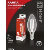 Лампа светодиодная LED-СВЕЧА-deco 9Вт 230В Е14 4000К 1040Лм прозрачная IN HOME