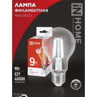 Лампа светодиодная LED-A60-deco 9Вт 230В Е27 4000К 1040Лм прозрачная IN HOME Лампа светодиодная LED-A60-deco 9Вт 230В Е27 4000К 1040Лм прозрачная IN HOME