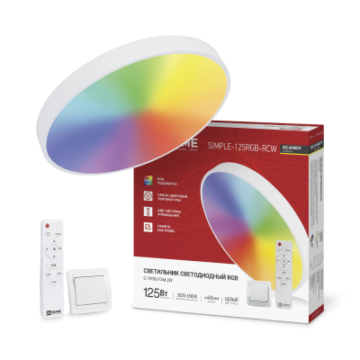Светильник светодиодный SCANDY SIMPLE-125RGB-RCW 125Вт 230В 3000-6500K 10000Лм 400x50мм пульт ДУ белый IN HOME