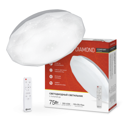 Светильник светодиодный COMFORT DIAMOND 75Вт 230В 3000-6500K 6000Лм 500x105мм с пультом ДУ IN HOME