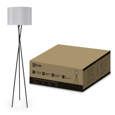 Светильник напольный под лампу ТНО 04-Е27-GB 230В серый абажур, черное основание IN HOME Светильник напольный под лампу ТНО 04-Е27-GB 230В серый абажур, черное основание IN HOME