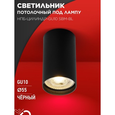 Светильник потолочный НПБ-ЦИЛИНДР-GU10 SBM-BL под GU10 55х100мм черный IN HOME