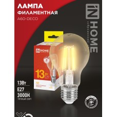 Лампа светодиодная LED-A60-deco 13Вт 230В Е27 3000К 1370Лм прозрачная IN HOME