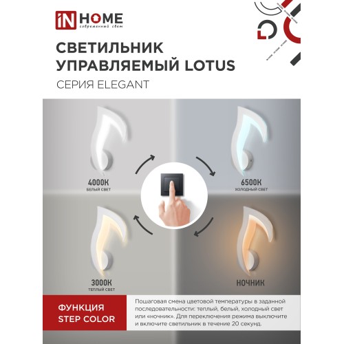 Светильник светодиодный ELEGANT LOTUS 15Вт 230В 3000-6500K 1200Лм STEP COLOR белый IN HOME