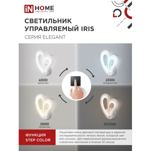 Светильник светодиодный ELEGANT IRIS 15Вт 230В 3000-6500K 1200Лм STEP COLOR белый IN HOME