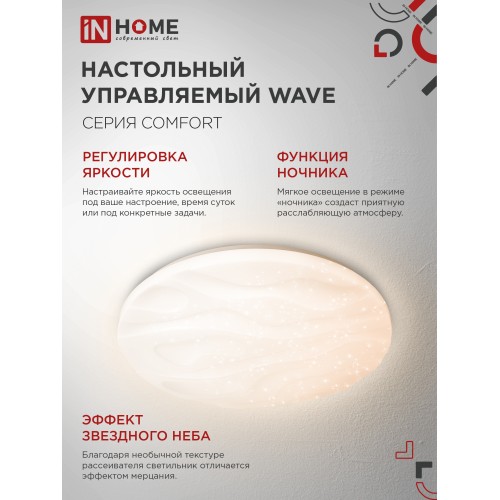 Светильник светодиодный COMFORT WAVE 55Вт 230В 3000-6500K 4400Лм 400x75мм с пультом ДУ IN HOME