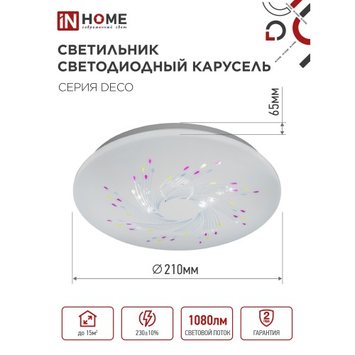 Светильник светодиодный серии DECO КАРУСЕЛЬ 12Вт 230В 4000К 1080Лм 210х65мм IN HOME