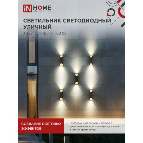 Светильник уличный светодиодный ДБУ CANDY-1230BL 12Вт 3000К IP54 черный IN HOME