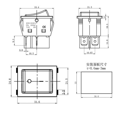 Выключатель клавишный 250V 30А (4с) ON-OFF красный с подсветкой (RWB-502)REXANT