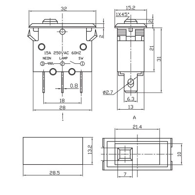 Автомат - предохранитель 250V 15А (3с) RESET-OFF красный с подсветкой (IRS-1-B15) REXANT