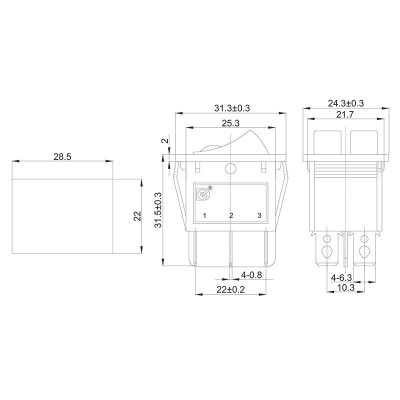 Выключатель клавишный 250V 15А (6с) ON-OFF черный с подсветкой ДВОЙНОЙ (RWB-512, SC-797) REXANT