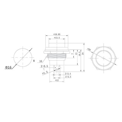 Выключатель-кнопка металл 250V 2А (2с) OFF-(ON) Ø16.2 белая (RWD-306) REXANT