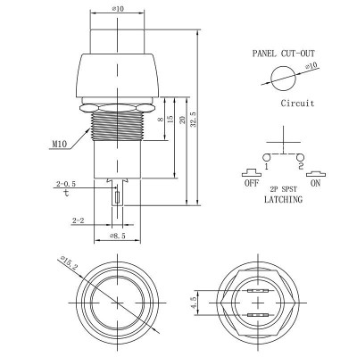 Выключатель-кнопка 250V 2А (2с) OFF-(ON) Б/Фикс синяя Micro (PBS-20В) REXANT