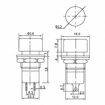 Выключатель-кнопка 250V 1А (2с) ON-OFF красная (PBS-16А) REXANT