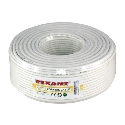 Кабель коаксиальный 3С-2V, 75Ом, CCS/Al/Al, 48%, 100м, INDOOR, белый REXANT