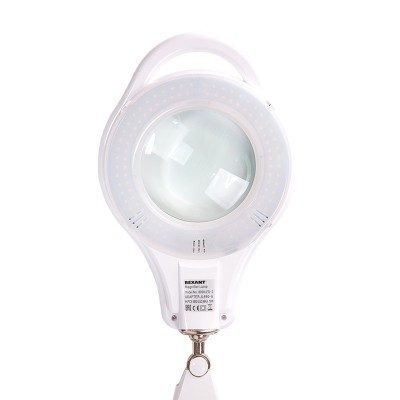 Лупа на струбцине круглая 5D с подсветкой 96 SMD LED, теплый и холодный свет, ø127мм, белая REXANT