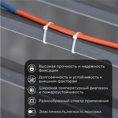 Стяжка нейлоновая Профессиональная 200x4,8мм, белая (100 шт/уп) REXANT