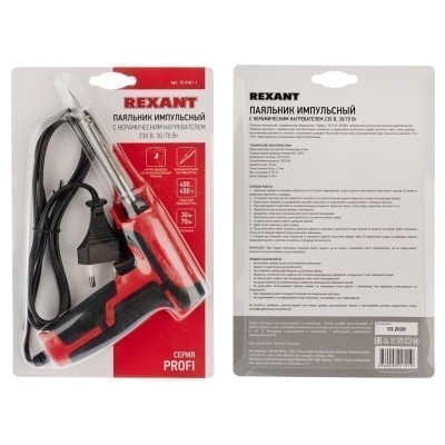 Паяльник-пистолет двухрежимный, серия ПРОФИ, 30/70Вт, 230В, блистер REXANT