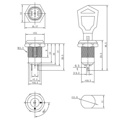 Выключатель ключ Ø12 250V 0.5А (2с) ON-OFF (K12-01)REXANT