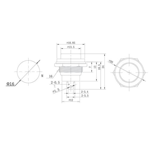 
Выключатель-кнопка металл 250V 2А (2с) OFF-(ON) Ø16.2 синяя (RWD-306) REXANT