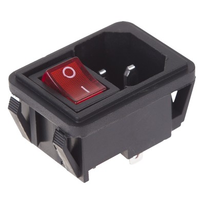 Выключатель клавишный 250V 10А (4с) ON-OFF красный с подсветкой и штекером C14 3PINREXANT