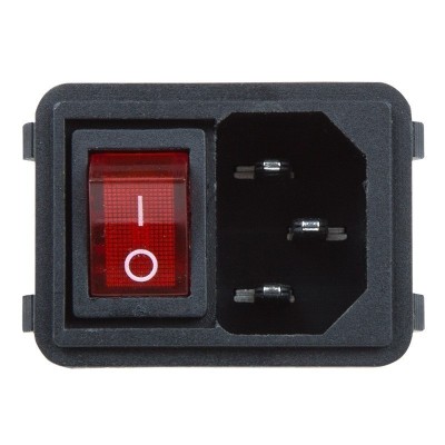 Выключатель клавишный 250V 10А (4с) ON-OFF красный с подсветкой и штекером C14 3PINREXANT
